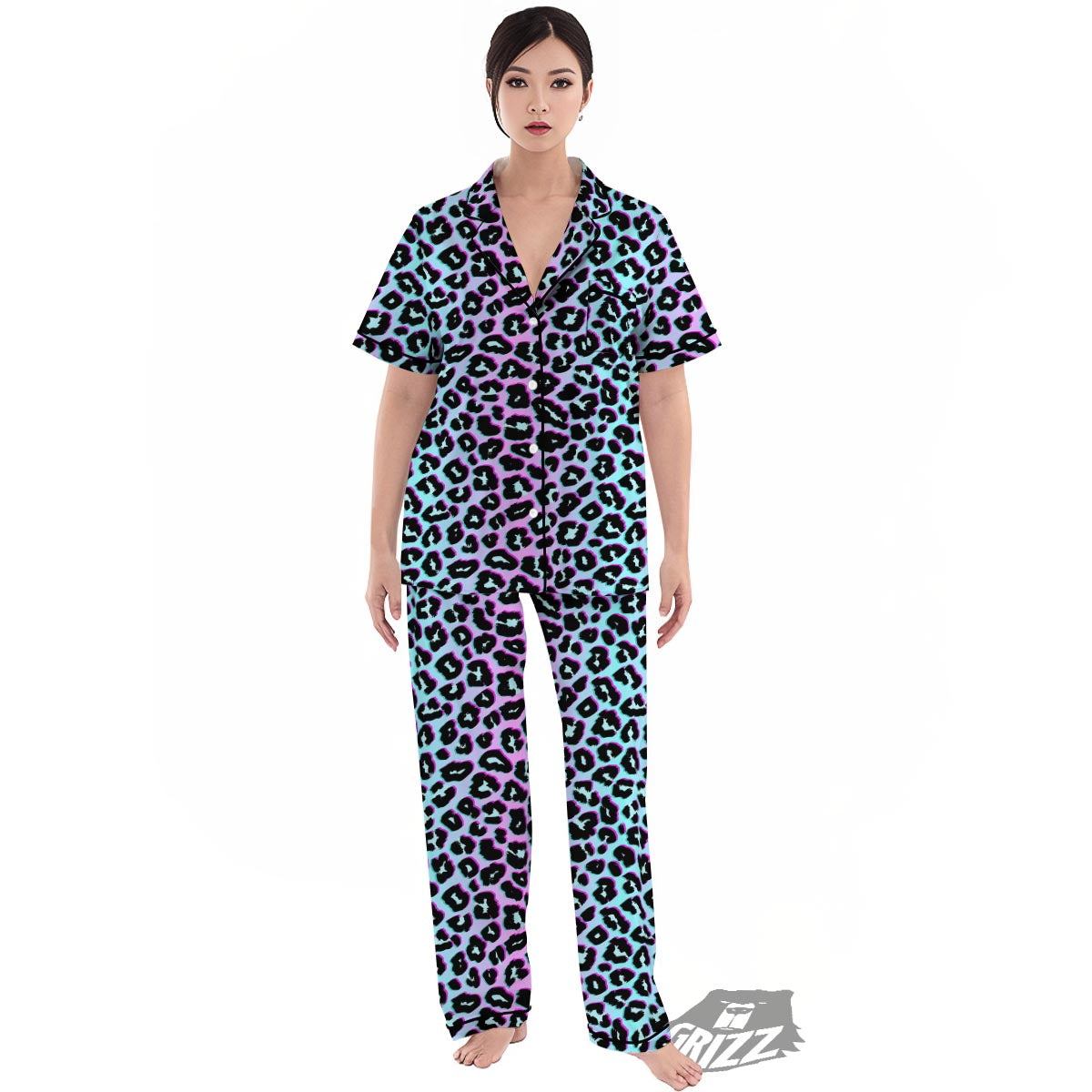 Leopard Trippy Psychedelic Print Pattern Women's Pajamas Set-grizzshop