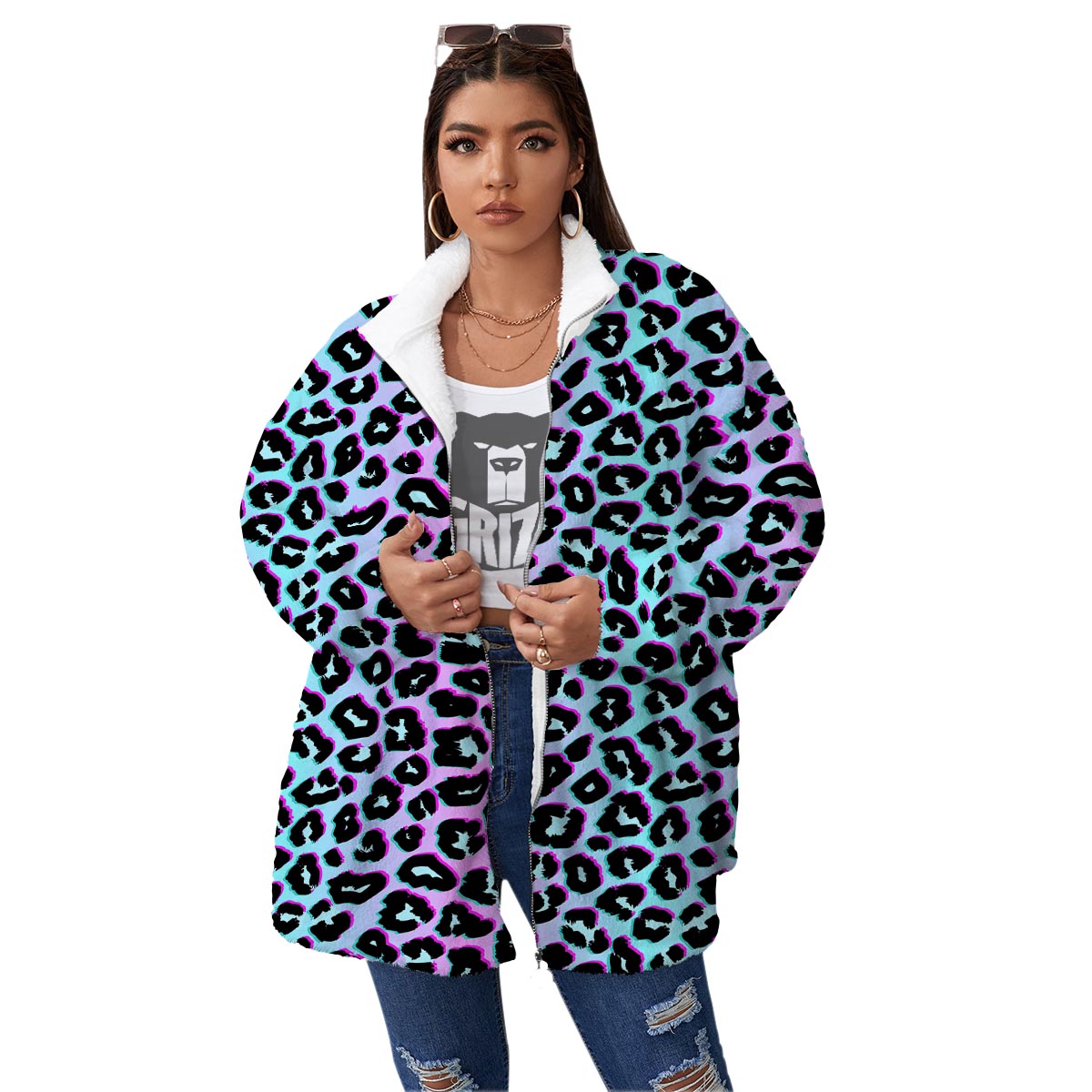 Leopard Trippy Psychedelic Print Pattern Women's Sherpa Jacket-grizzshop
