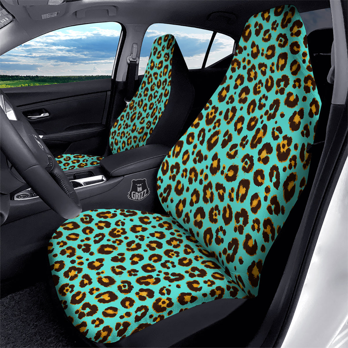 Leopard Turquoise Print Pattern Car Seat Covers-grizzshop