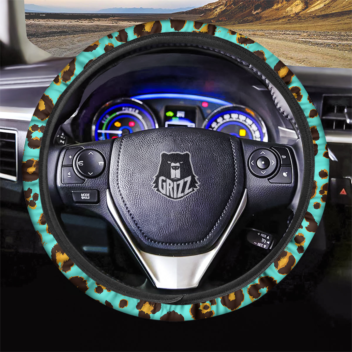 Leopard Turquoise Print Pattern Car Steering Wheel Cover-grizzshop
