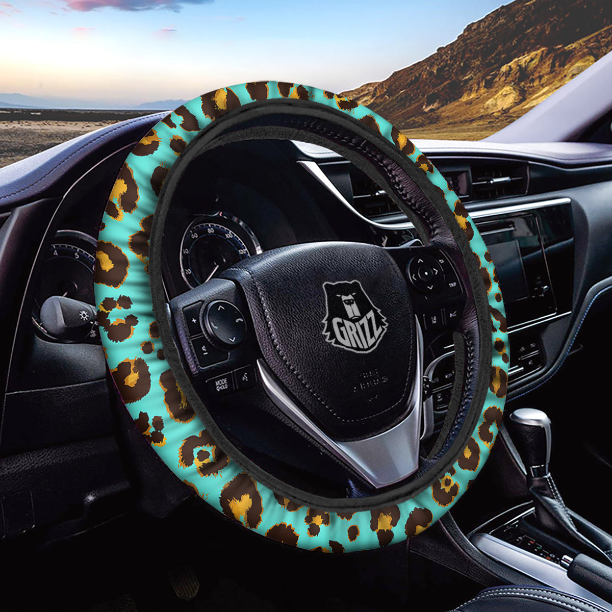 Leopard Turquoise Print Pattern Car Steering Wheel Cover-grizzshop