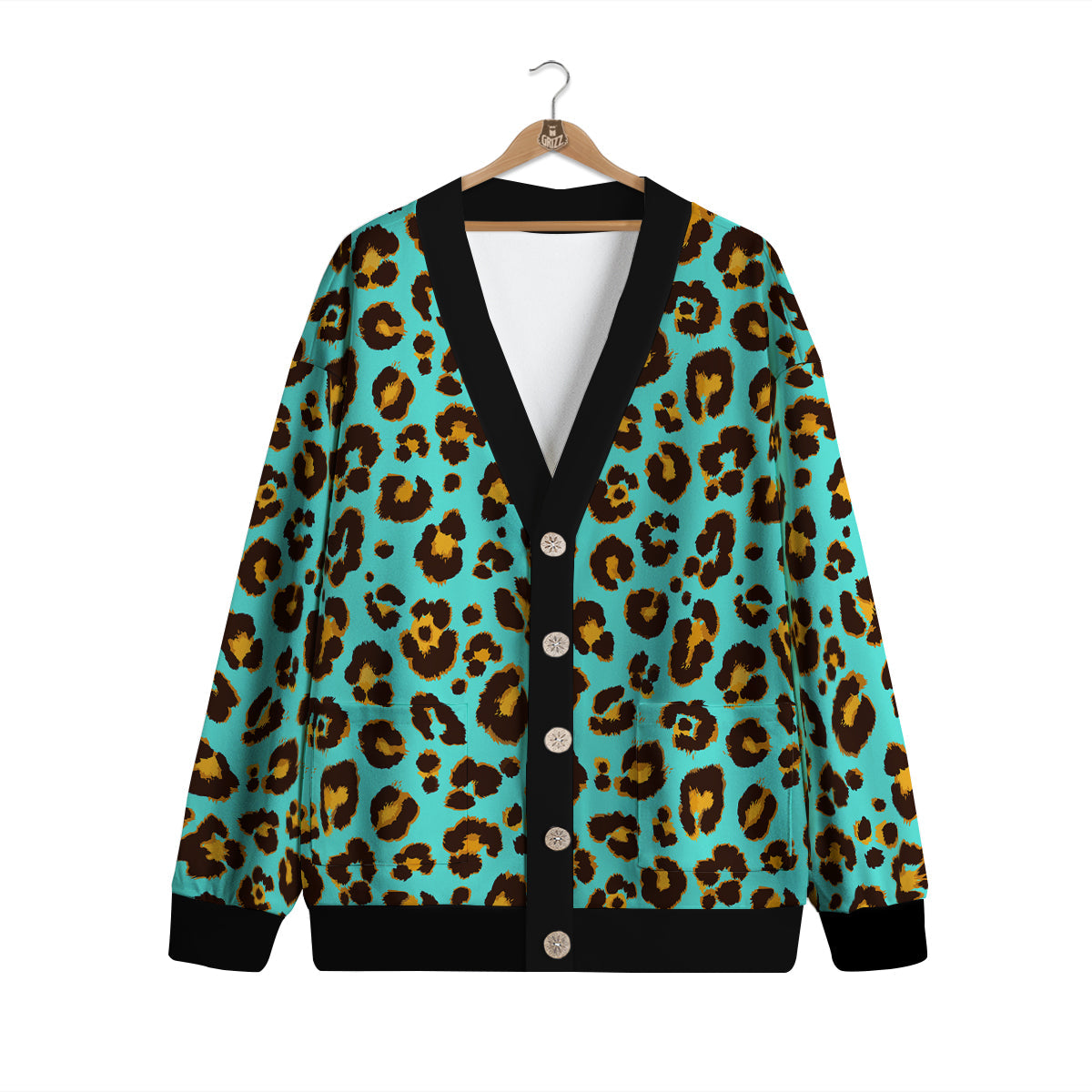 Leopard Turquoise Print Pattern Cardigan-grizzshop