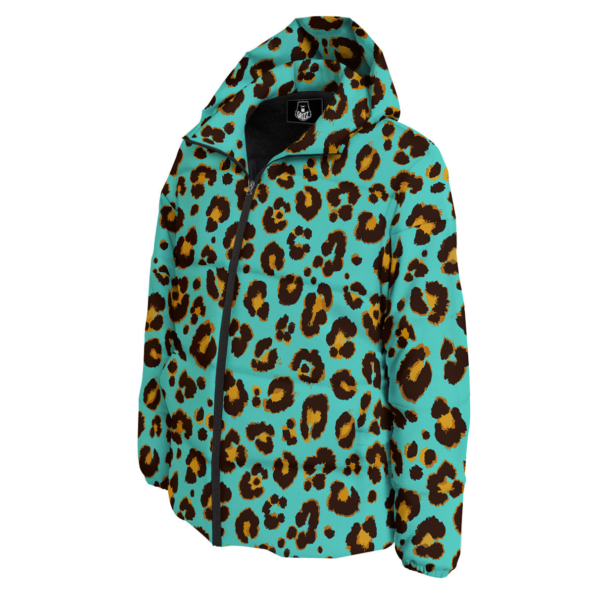 Leopard Turquoise Print Pattern Down Jacket-grizzshop