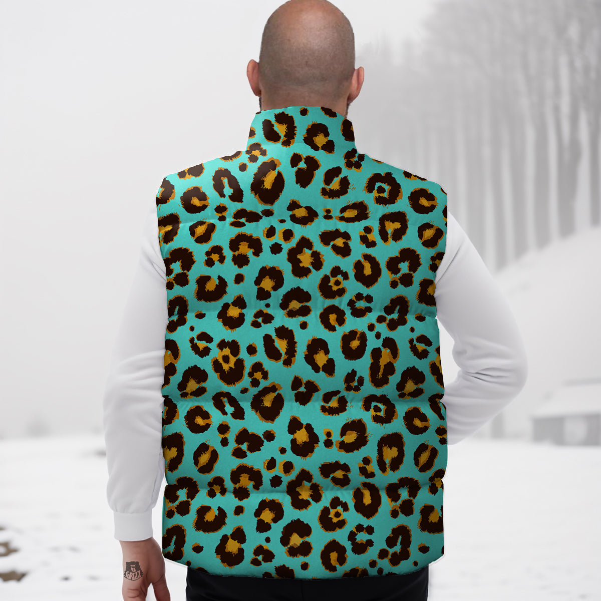 Leopard Turquoise Print Pattern Down Vest