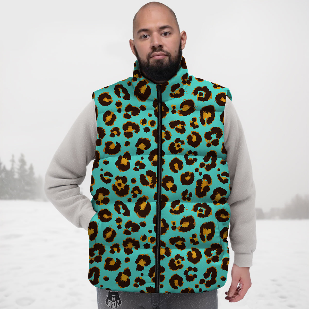 Leopard Turquoise Print Pattern Down Vest