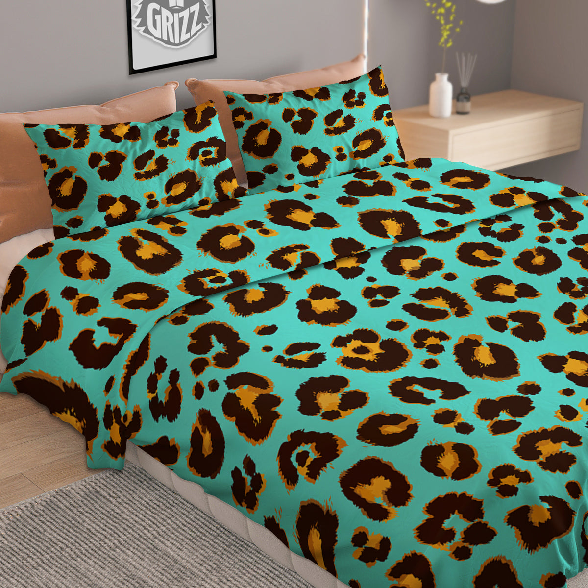 Leopard Turquoise Print Pattern Duvet Cover Bedding Set