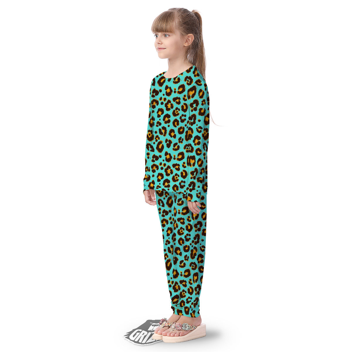 Leopard Turquoise Print Pattern Kid's Pajamas-grizzshop