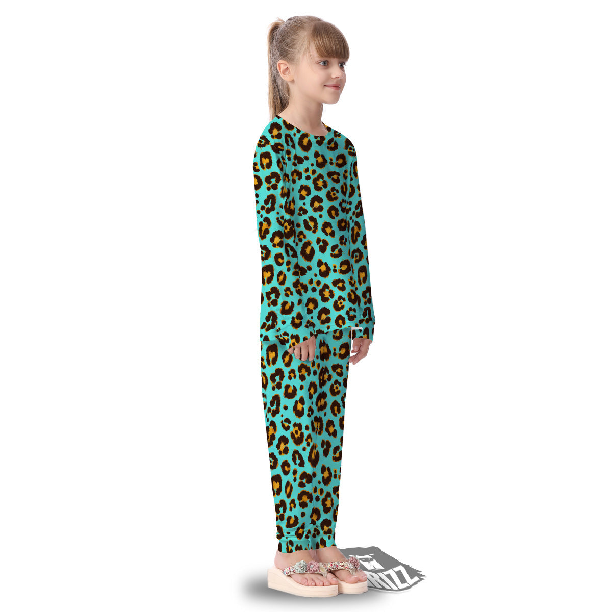 Leopard Turquoise Print Pattern Kid's Pajamas-grizzshop