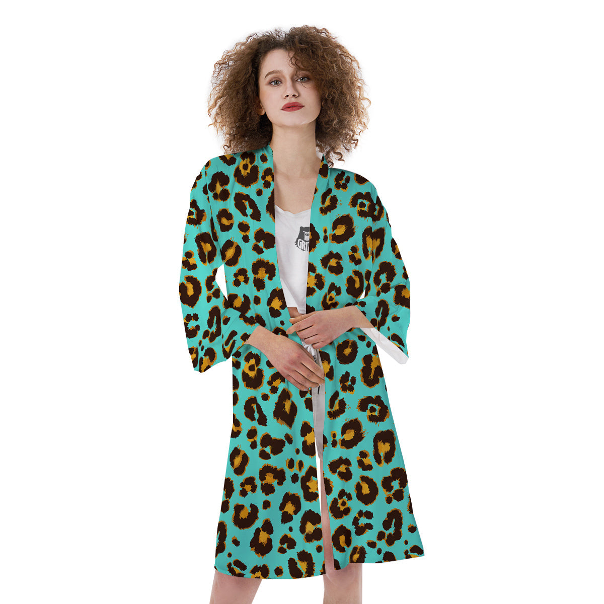 Leopard Turquoise Print Pattern Kimono-grizzshop