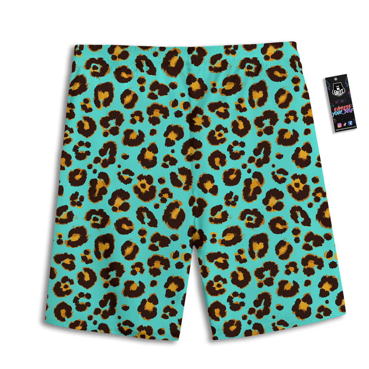 Leopard Turquoise Print Pattern Men's Athletic Shorts