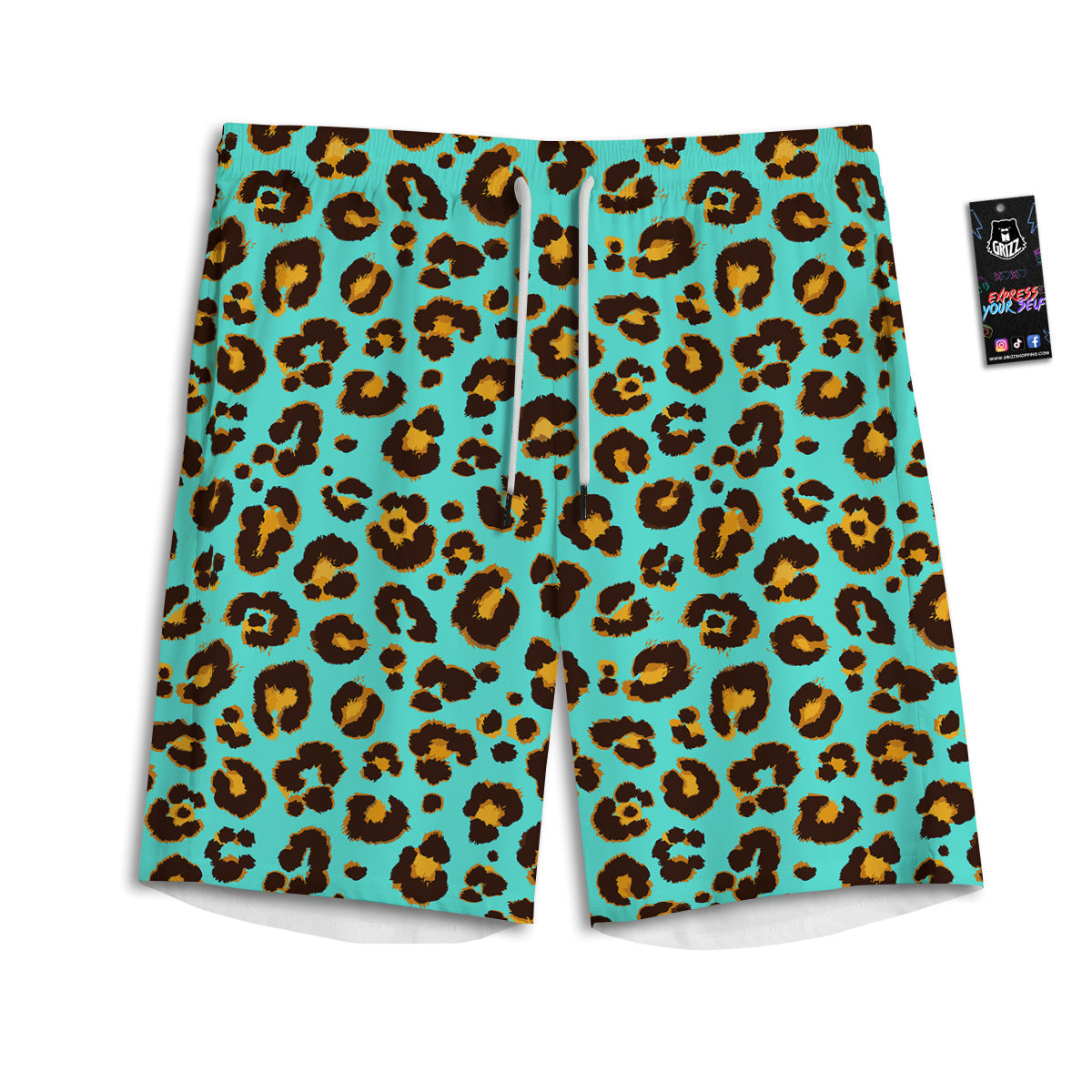Leopard Turquoise Print Pattern Men's Athletic Shorts