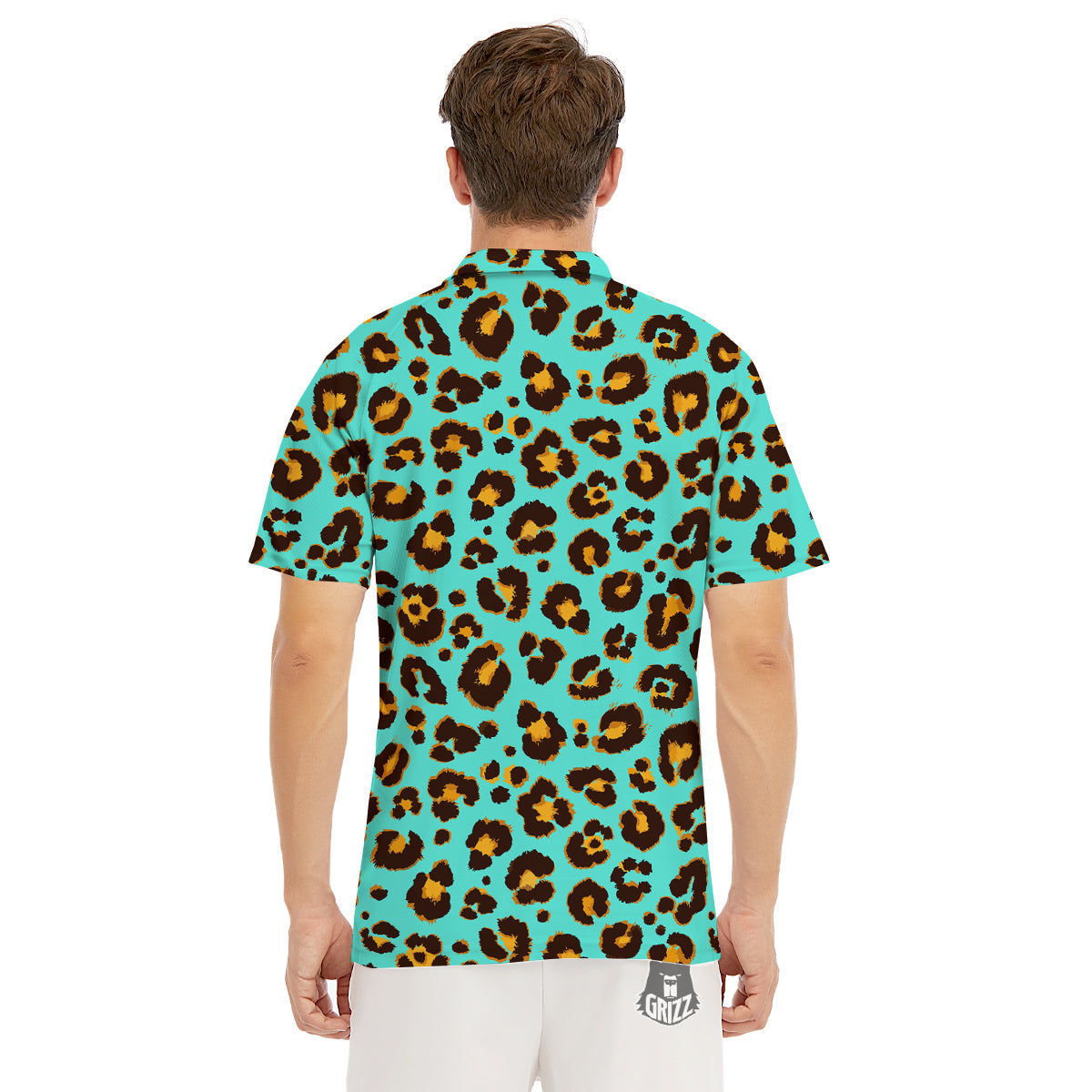 Leopard Turquoise Print Pattern Men's Golf Shirts-grizzshop
