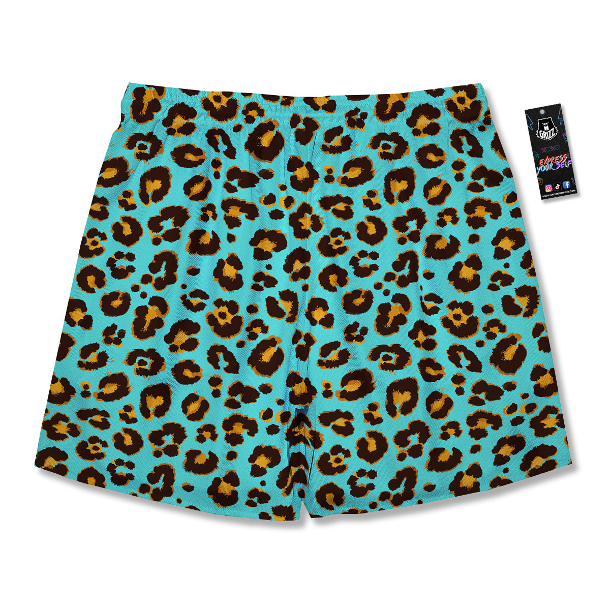 Leopard Turquoise Print Pattern Men's Running Shorts-grizzshop