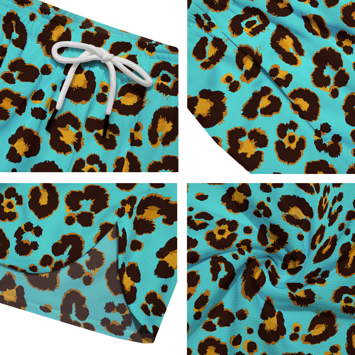 Leopard Turquoise Print Pattern Men's Running Shorts-grizzshop