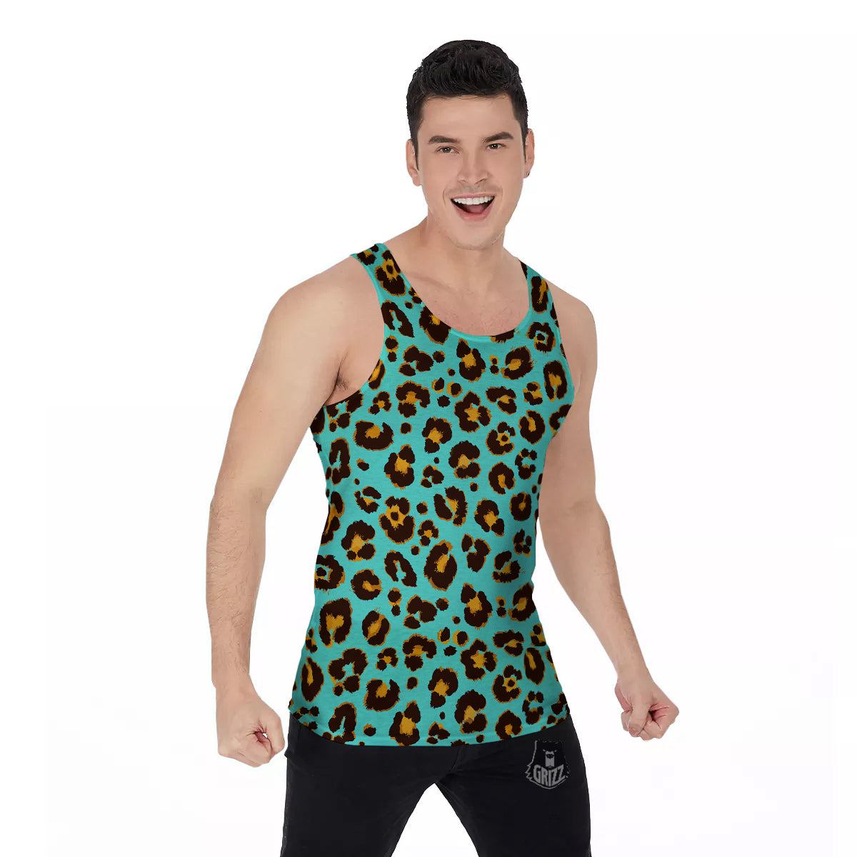 Leopard Turquoise Print Pattern Men's Tank Top-grizzshop