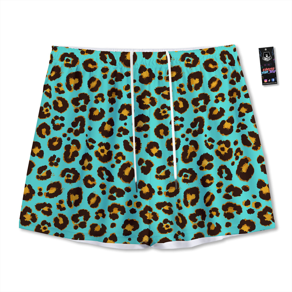 Leopard Turquoise Print Pattern Mesh Shorts