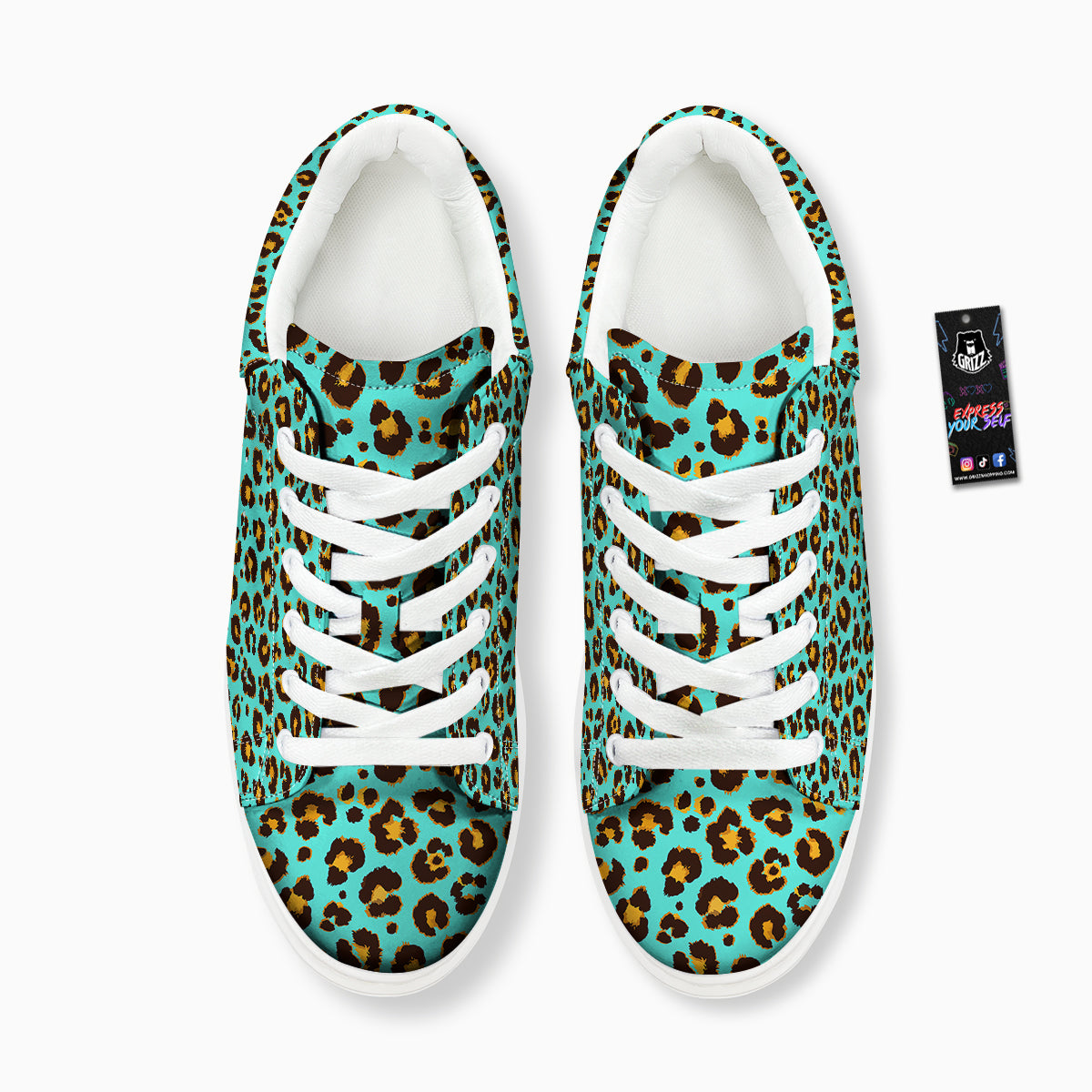 Leopard Turquoise Print Pattern Platform Shoes-grizzshop