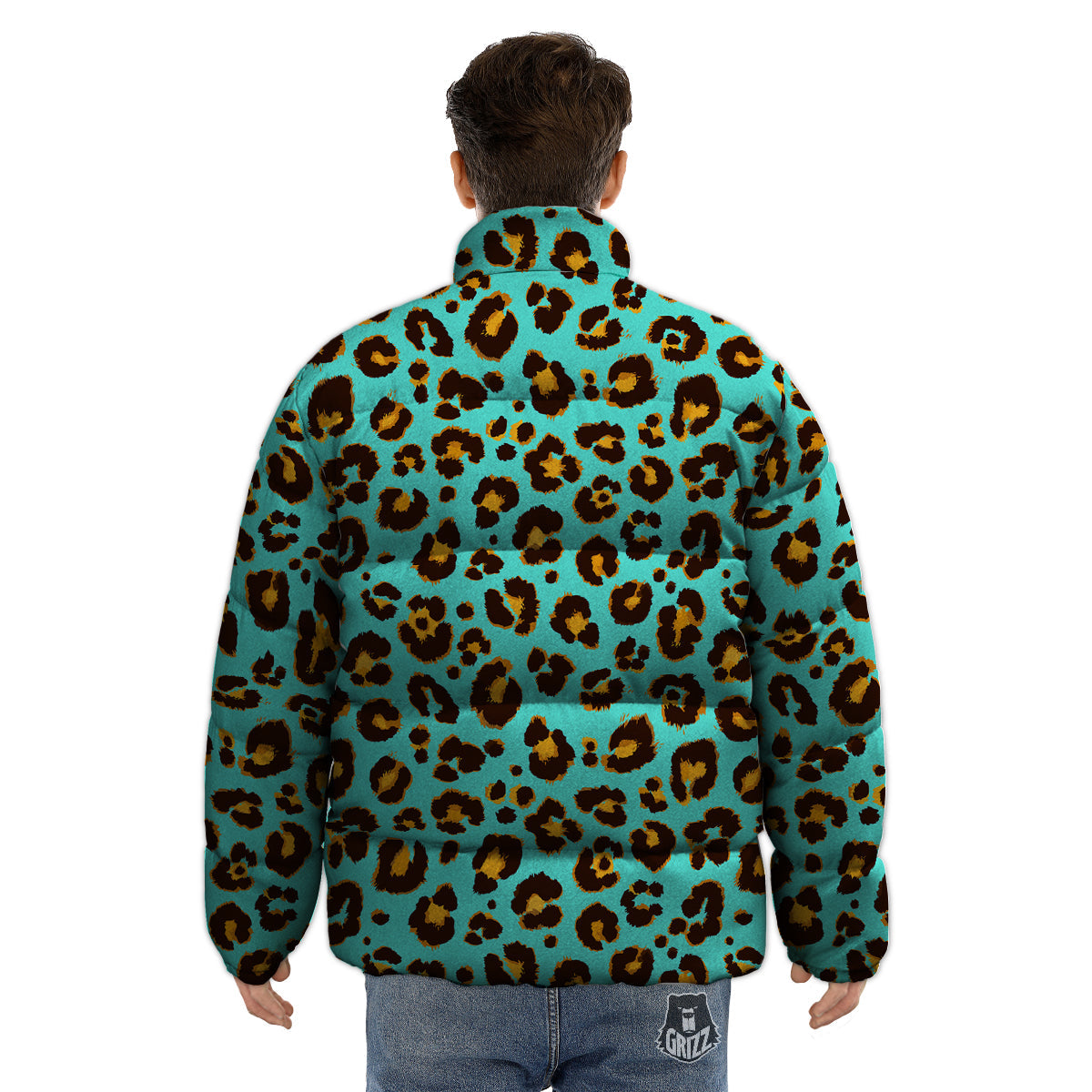 Leopard Turquoise Print Pattern Puffer Jacket-grizzshop