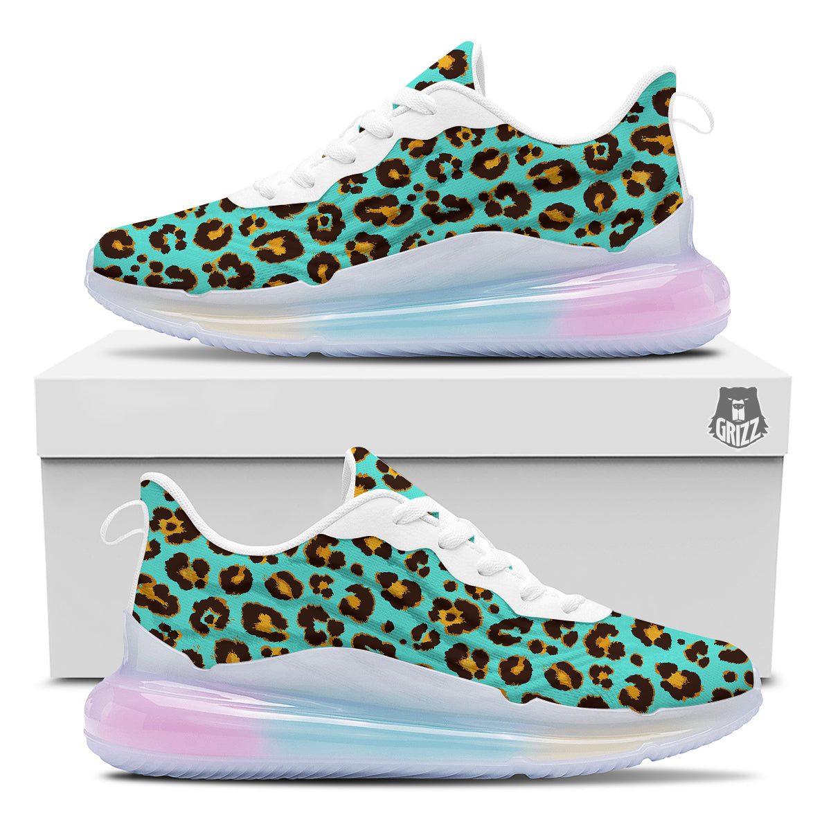 Leopard Turquoise Print Pattern Running Sneakers-grizzshop