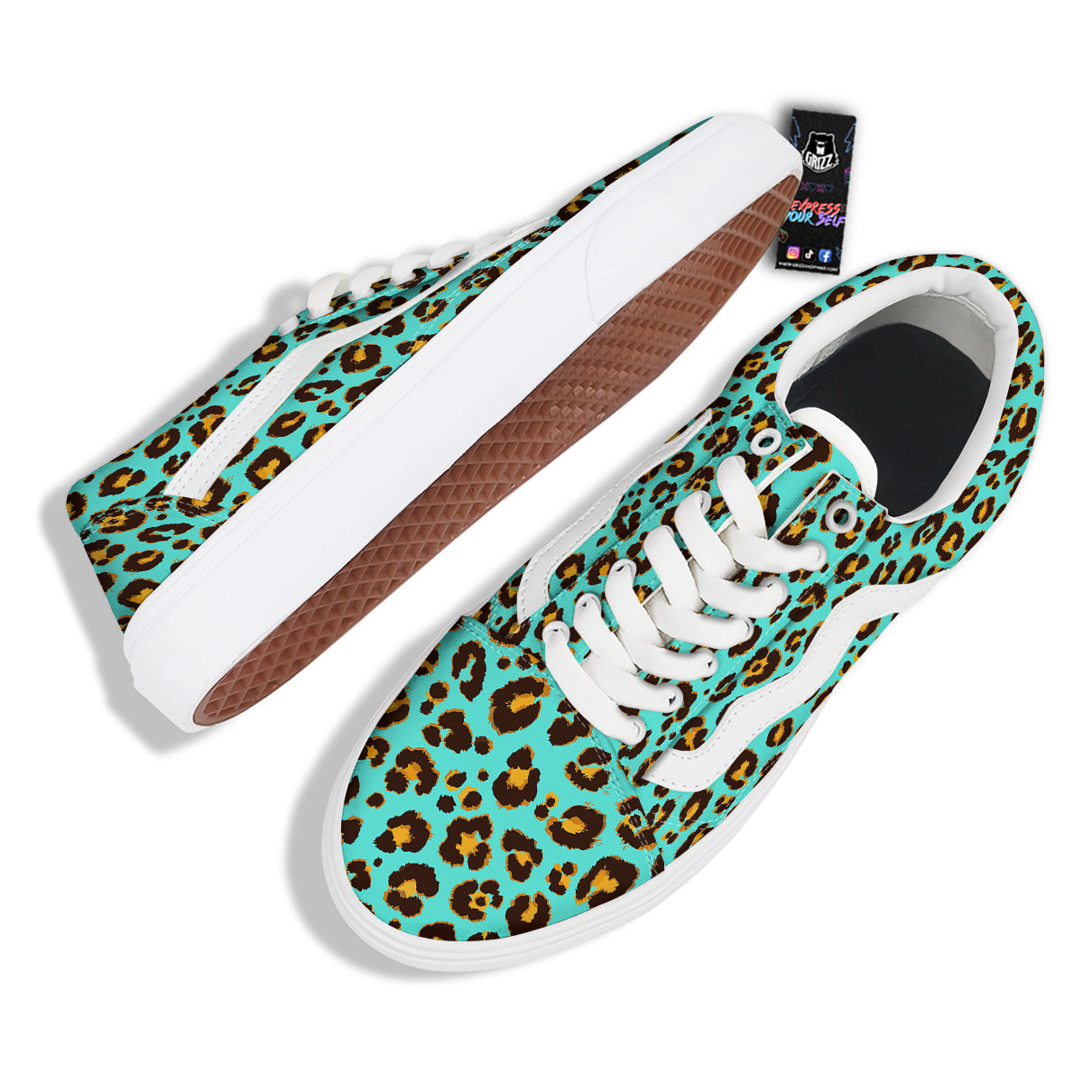 Leopard Turquoise Print Pattern Skate Shoes-grizzshop