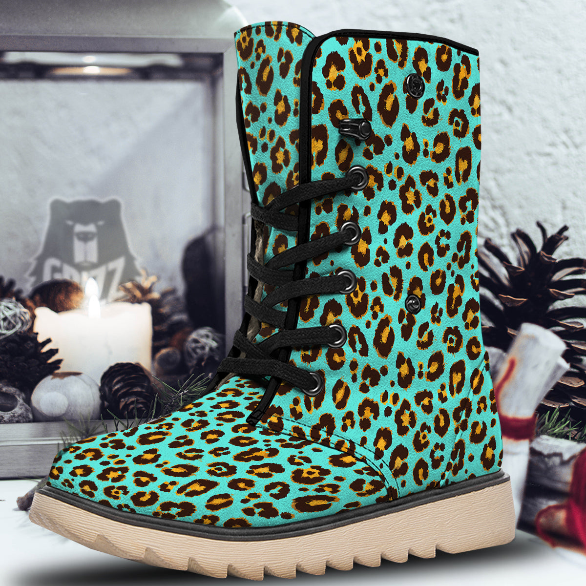 Leopard Turquoise Print Pattern Snow Boots-grizzshop