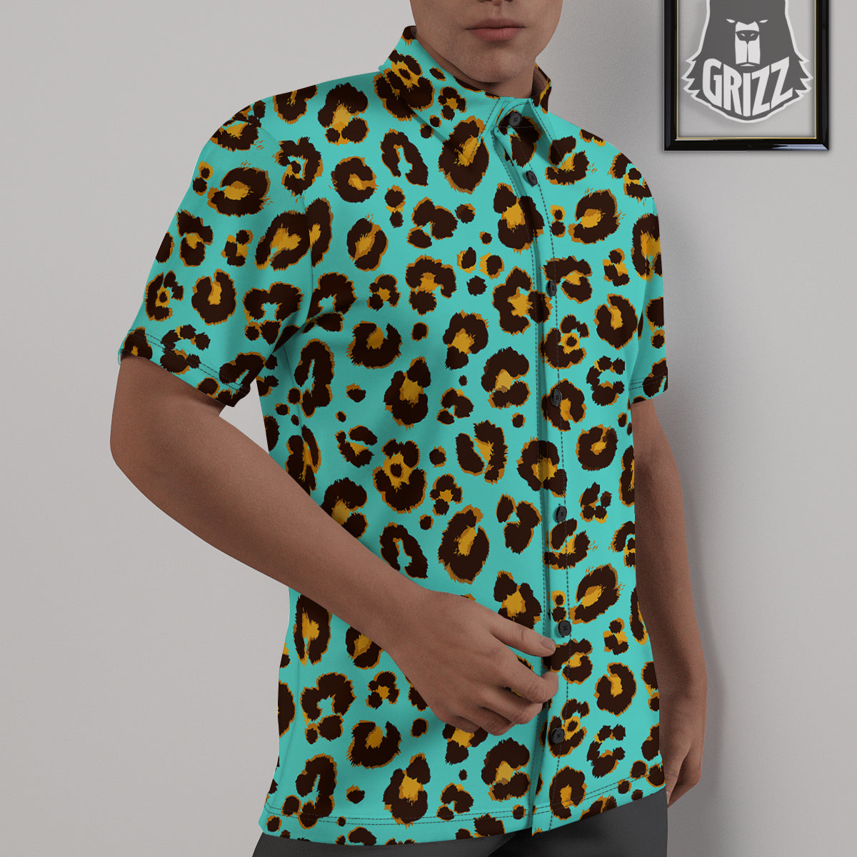 Leopard Turquoise Print Pattern Untucked Shirts-grizzshop