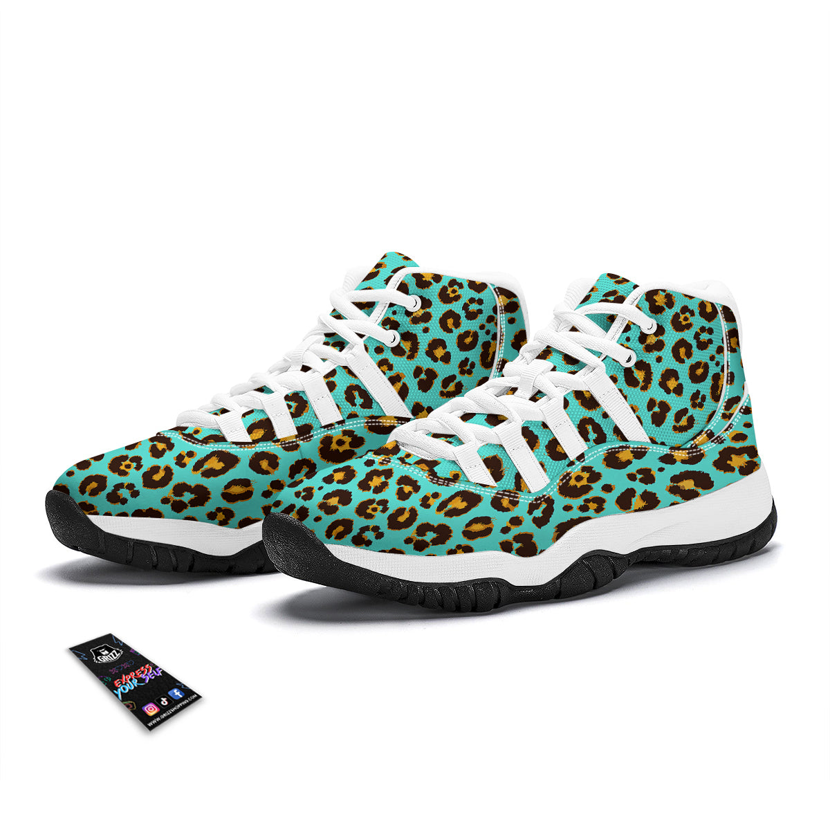 Leopard Turquoise Print Pattern White Bball Shoes-grizzshop