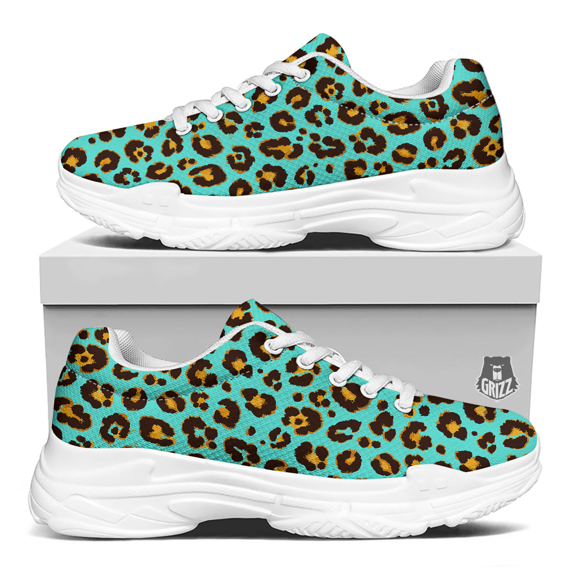 Leopard Turquoise Print Pattern White Chunky Shoes-grizzshop