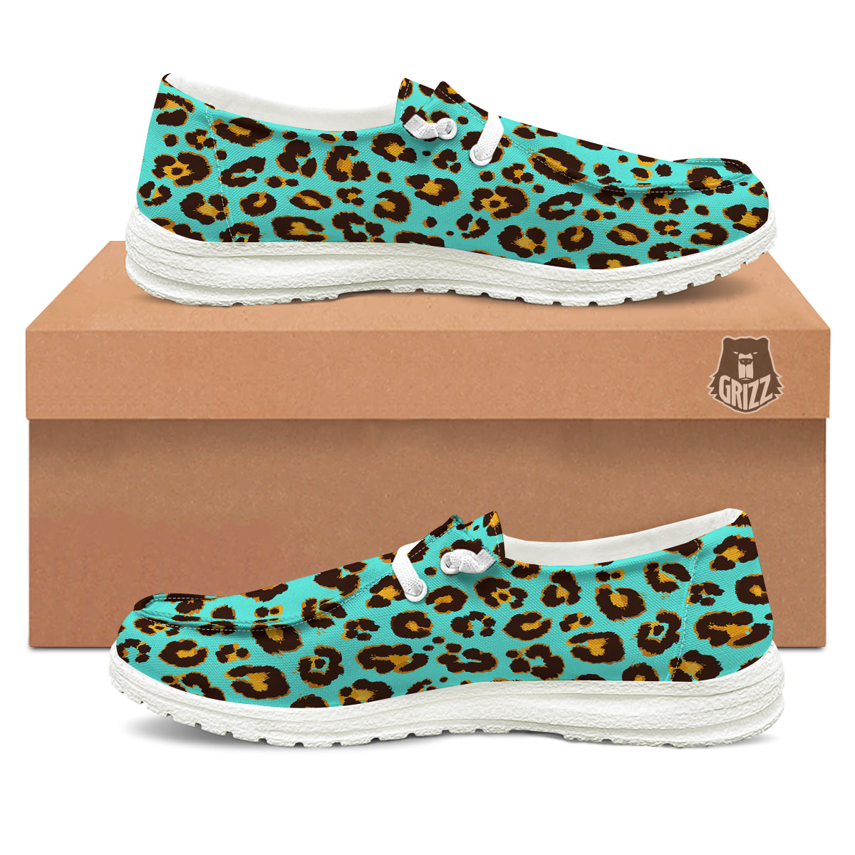 Leopard Turquoise Print Pattern White Loafers-grizzshop