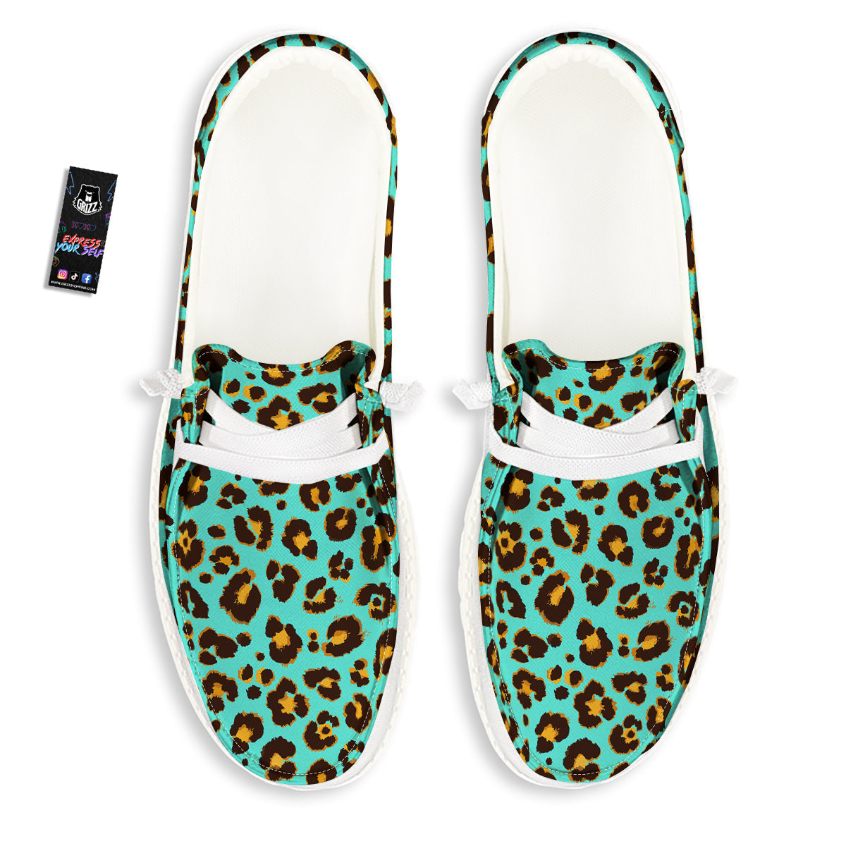 Leopard Turquoise Print Pattern White Loafers-grizzshop