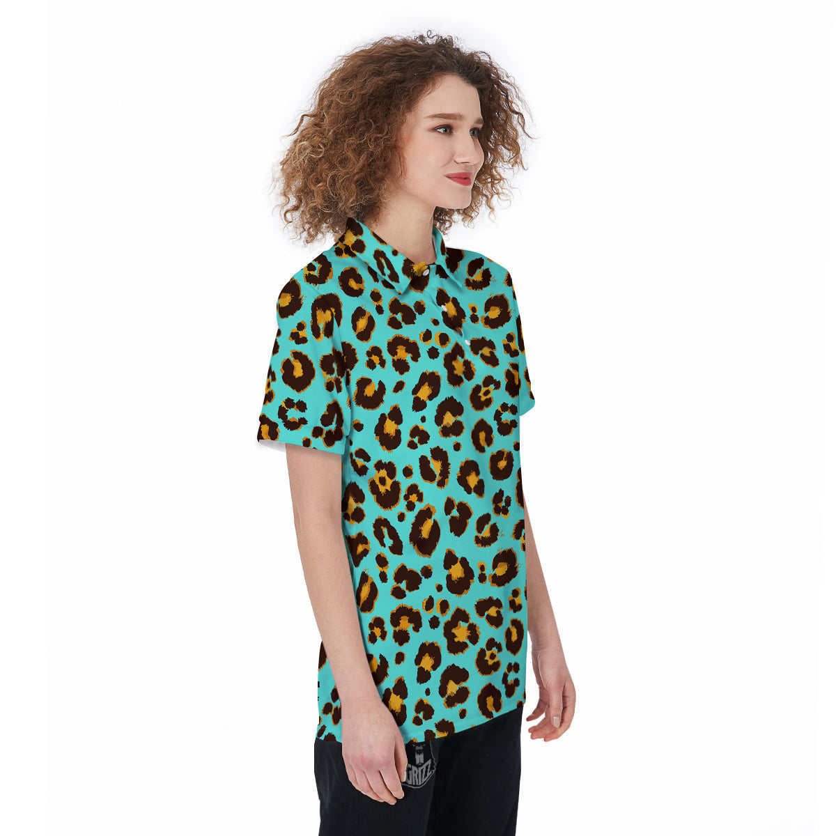 Leopard Turquoise Print Pattern Women's Golf Shirts-grizzshop