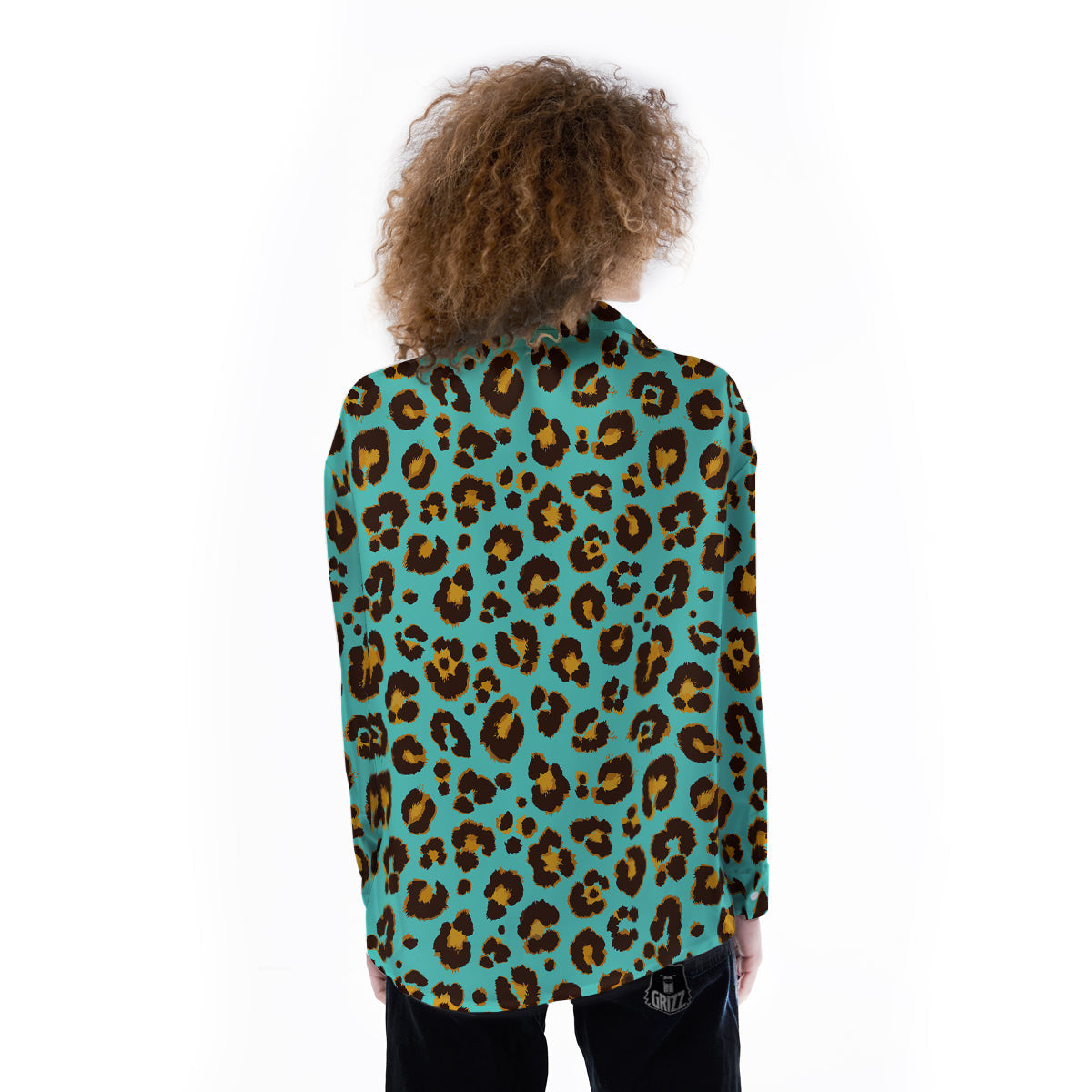 Leopard Turquoise Print Pattern Women's Long Sleeve Shirts-grizzshop