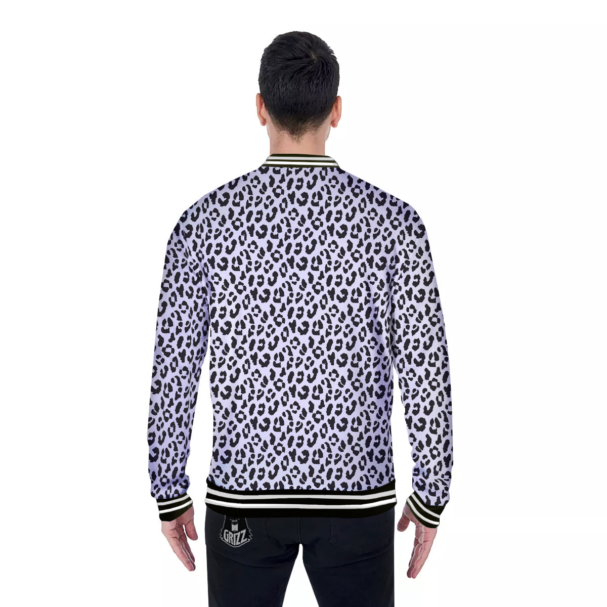 Leopard White Print Pattern Baseball Jacket-grizzshop