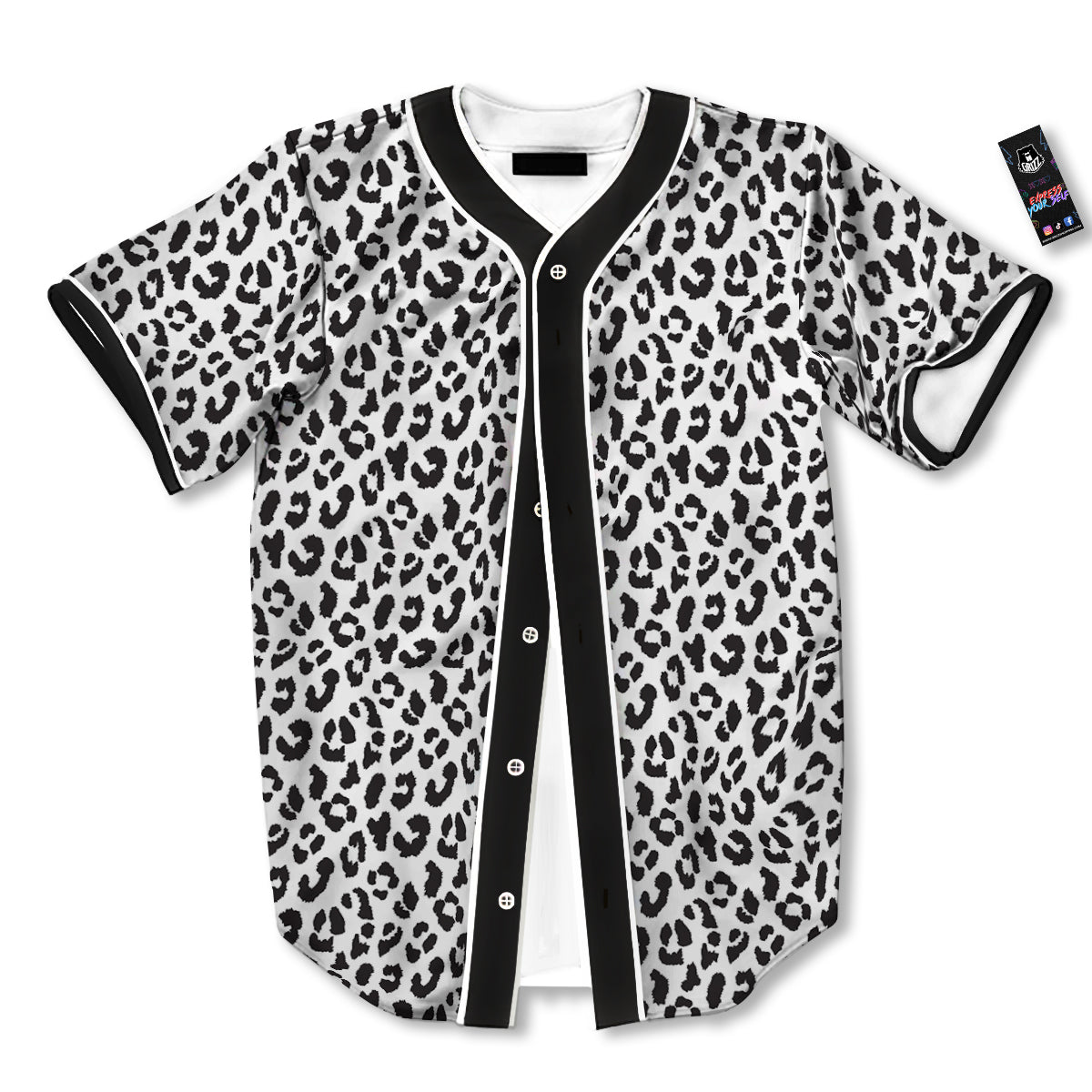 Leopard White Print Pattern Baseball Jersey-grizzshop