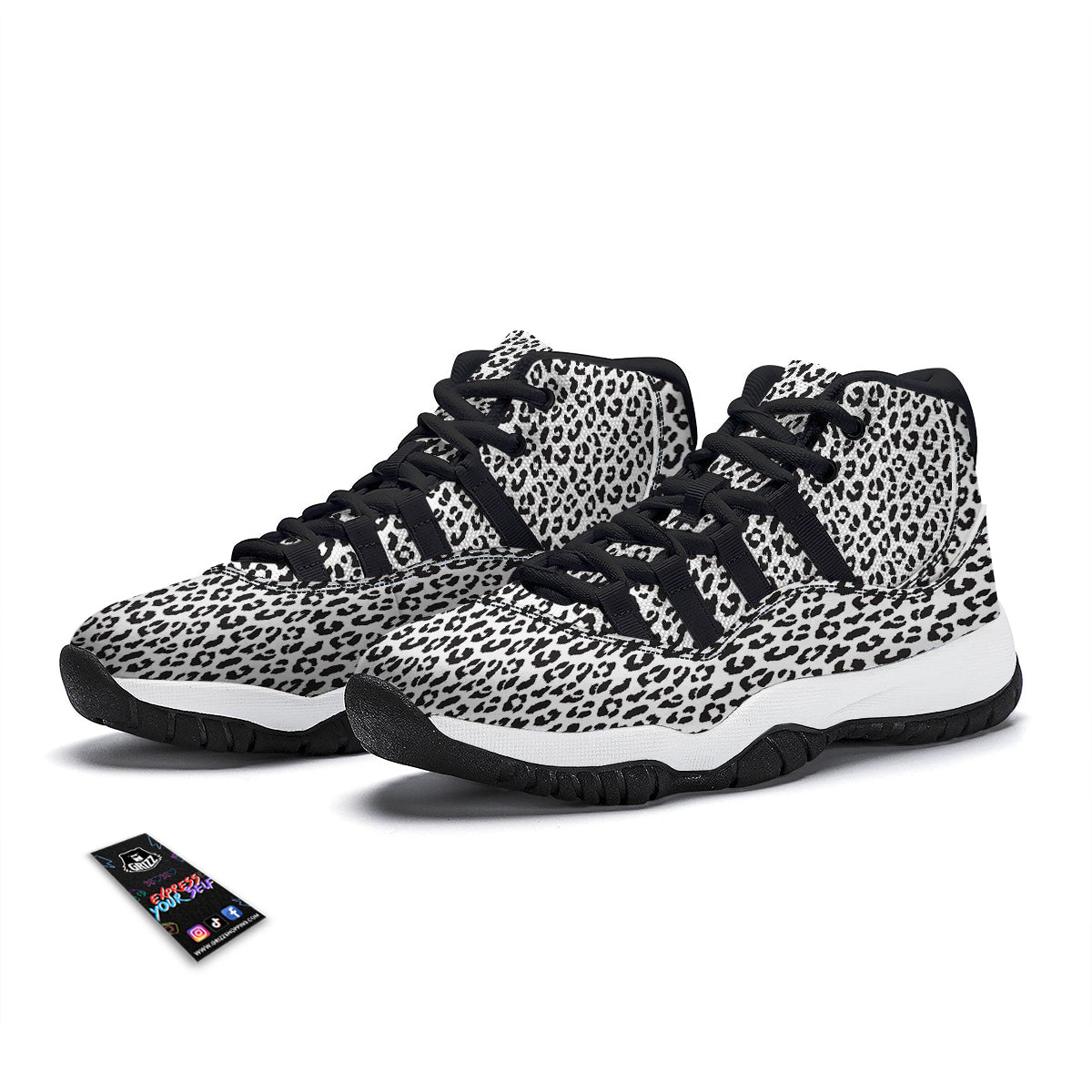 Leopard White Print Pattern Black Bball Shoes-grizzshop