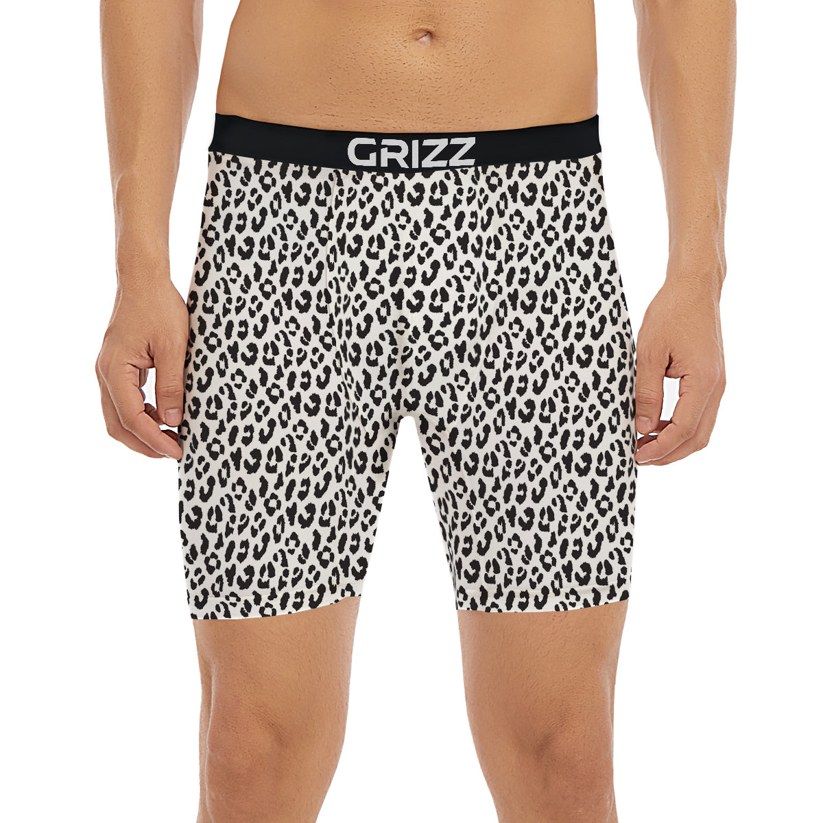 Leopard White Print Pattern Boxer Briefs-grizzshop
