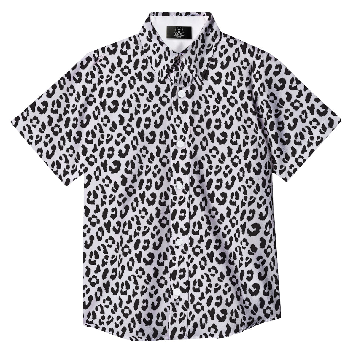 Leopard White Print Pattern Button Up Shirt-grizzshop