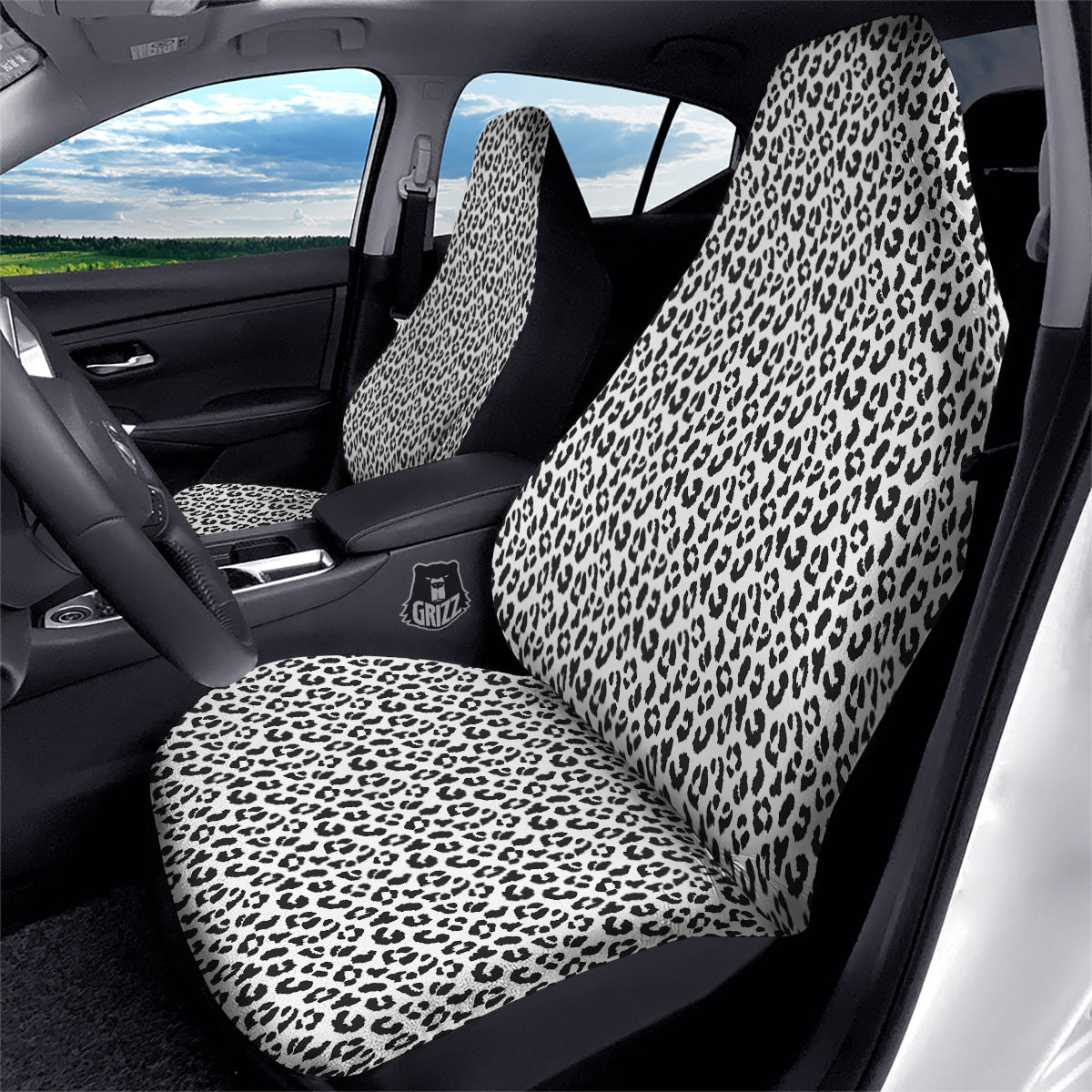 Leopard White Print Pattern Car Seat Covers-grizzshop