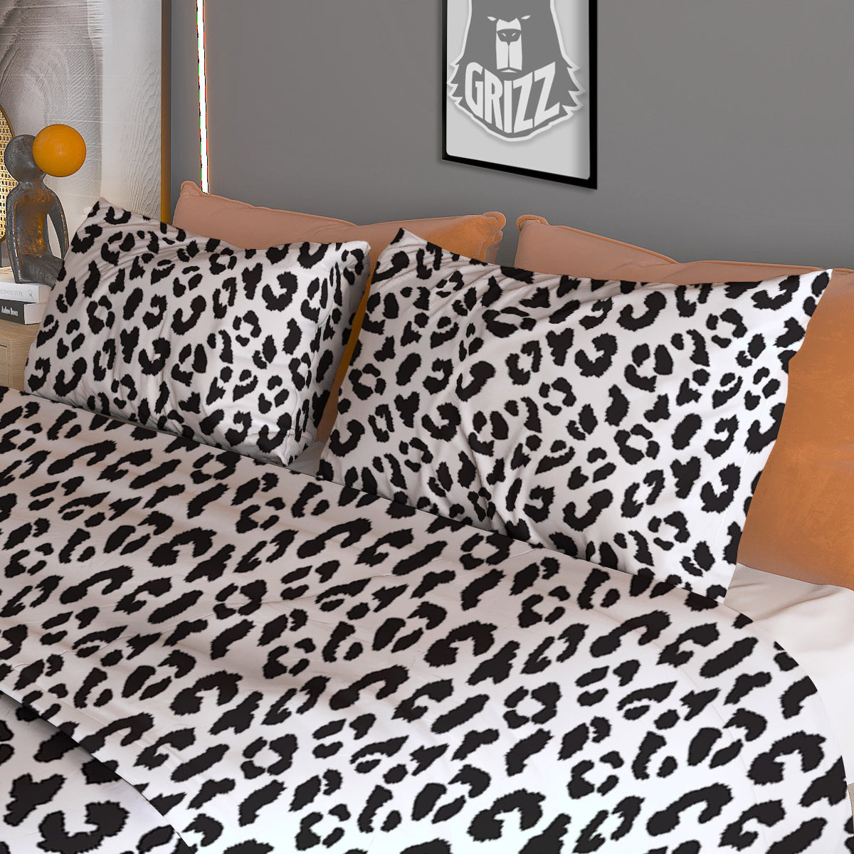 Leopard White Print Pattern Duvet Cover Bedding Set