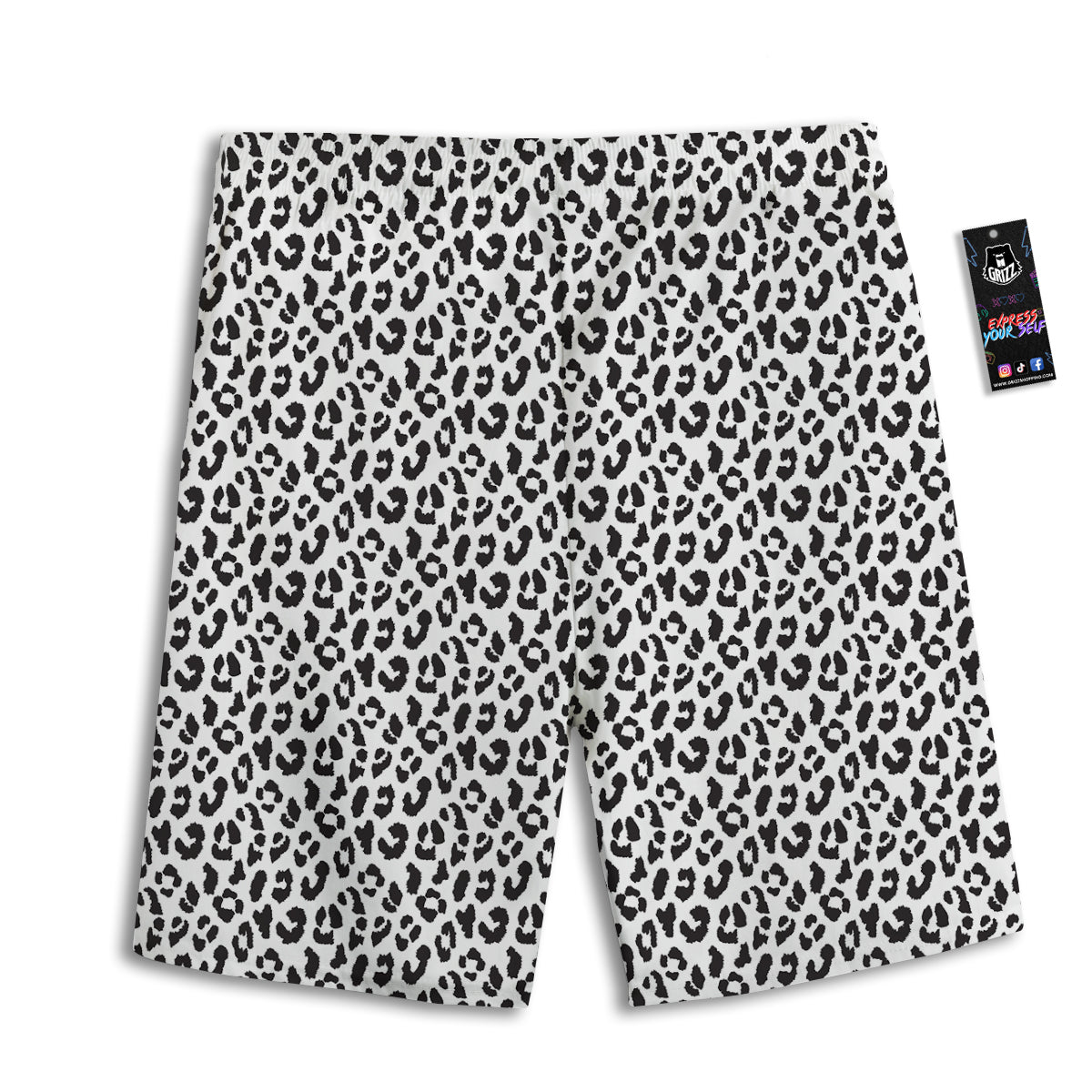 Leopard White Print Pattern Men's Athletic Shorts