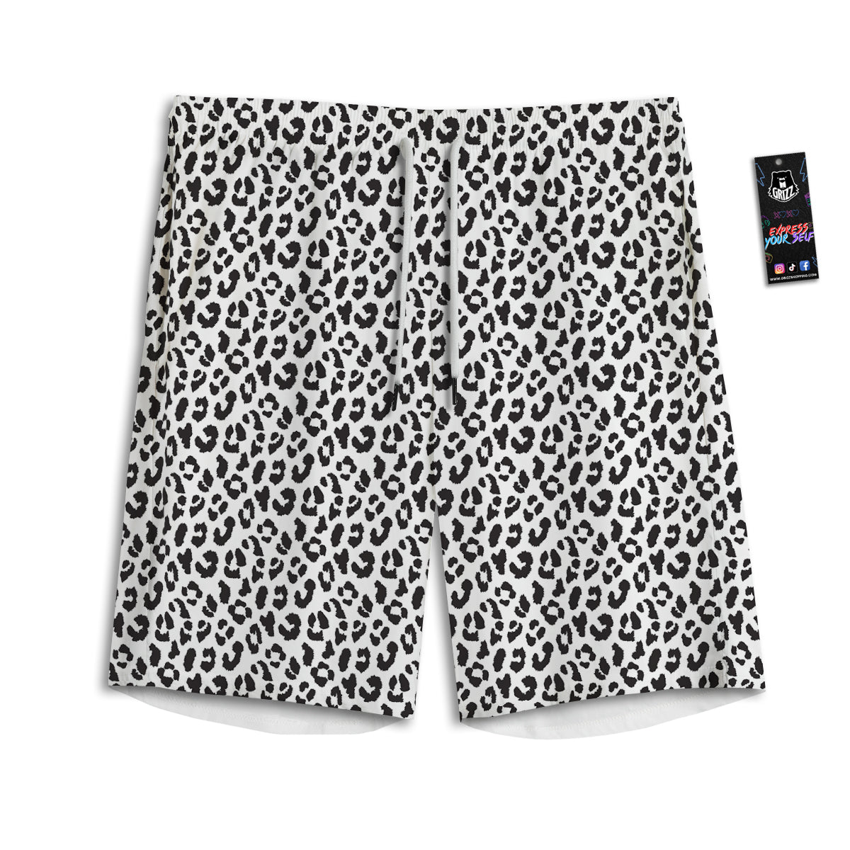 Leopard White Print Pattern Men's Athletic Shorts