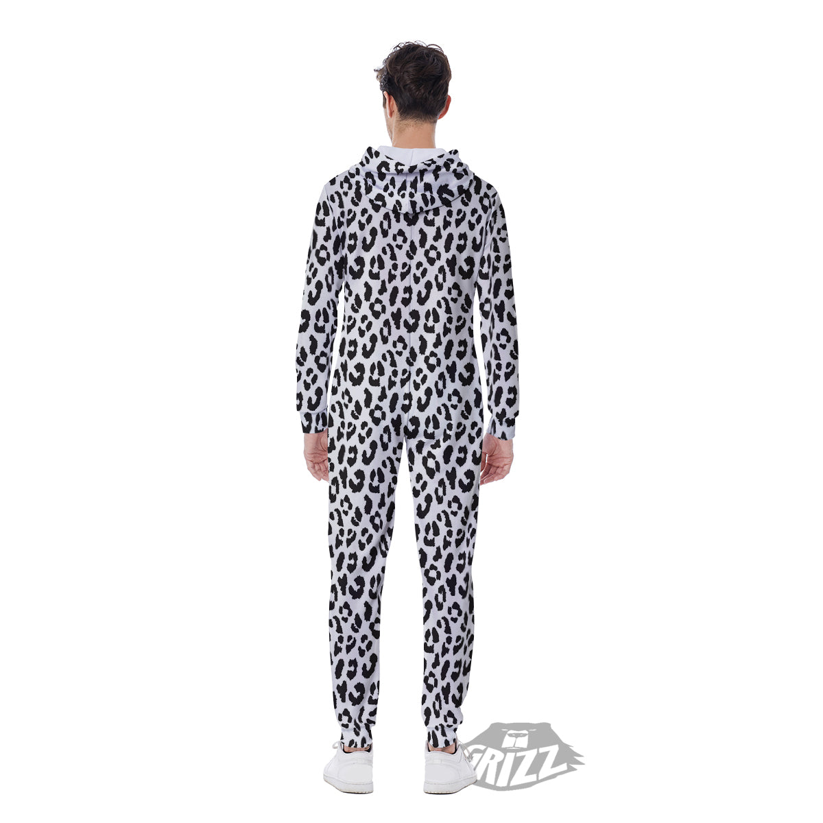 Leopard White Print Pattern Men's Jumpsuit-grizzshop