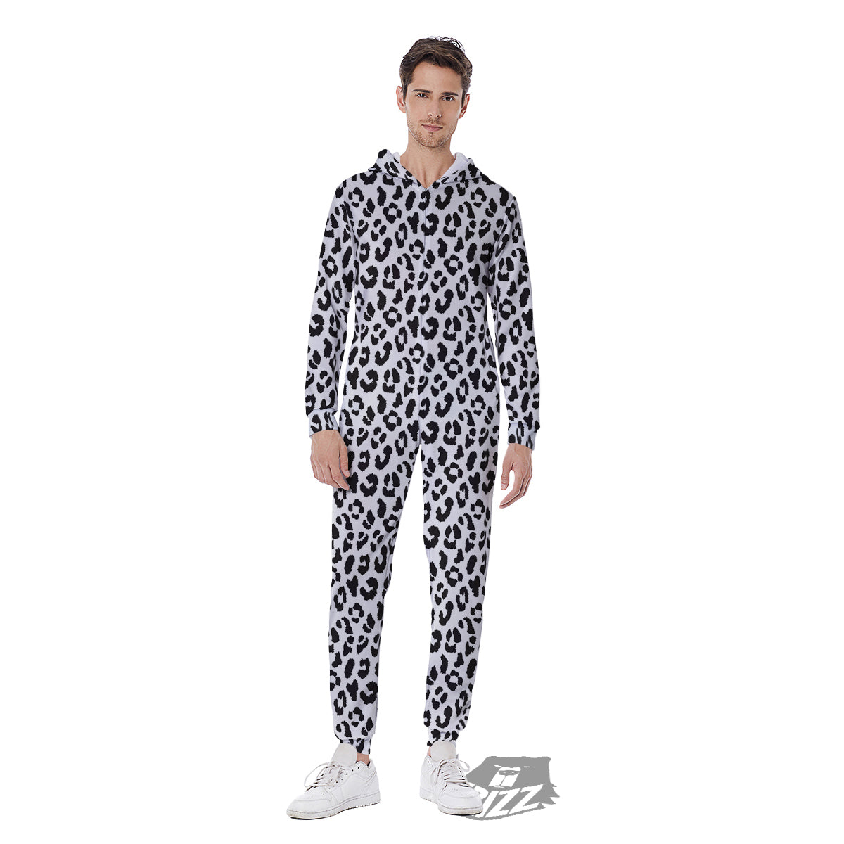 Leopard White Print Pattern Men's Jumpsuit-grizzshop