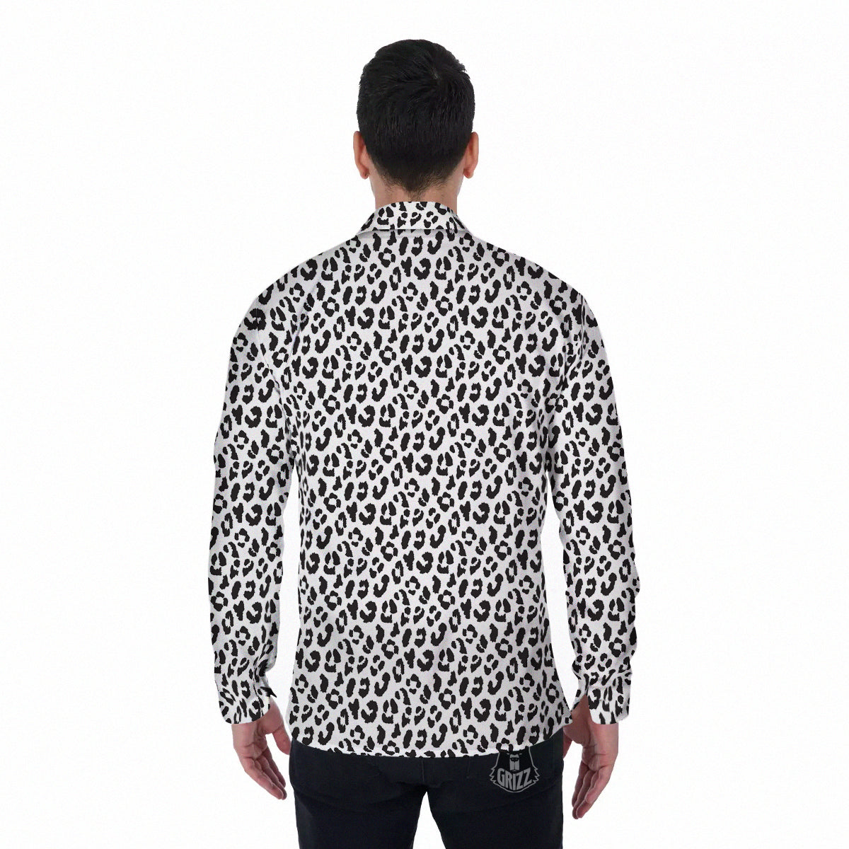 Leopard White Print Pattern Men's Long Sleeve Shirts-grizzshop