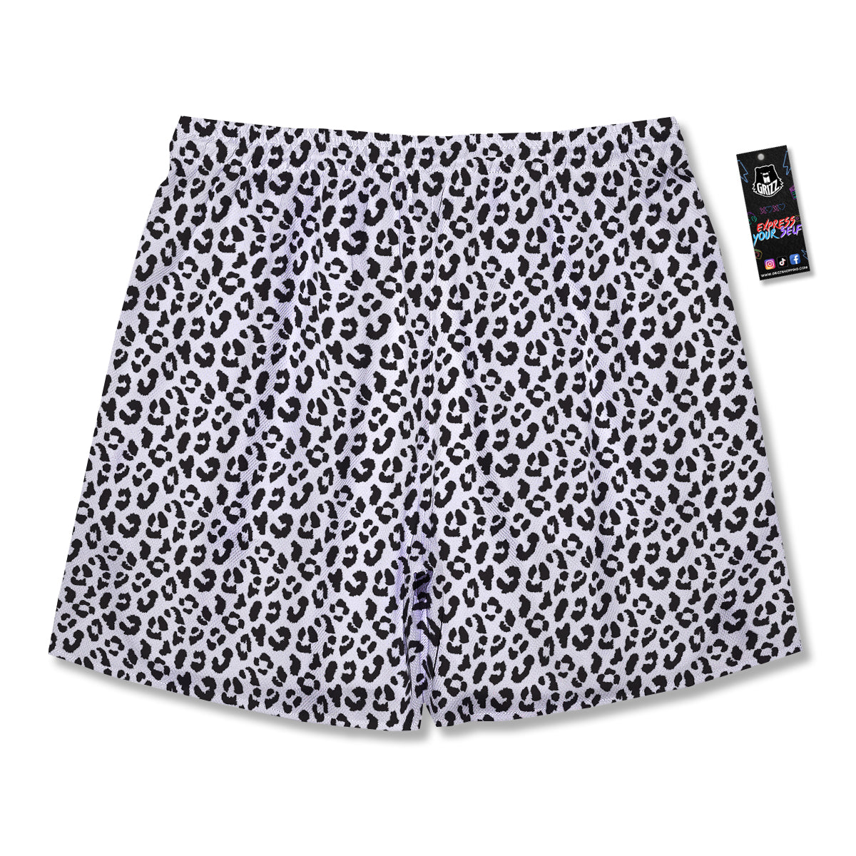 Leopard White Print Pattern Men's Running Shorts-grizzshop