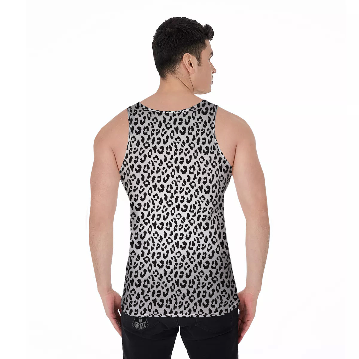 Leopard White Print Pattern Men's Tank Top-grizzshop