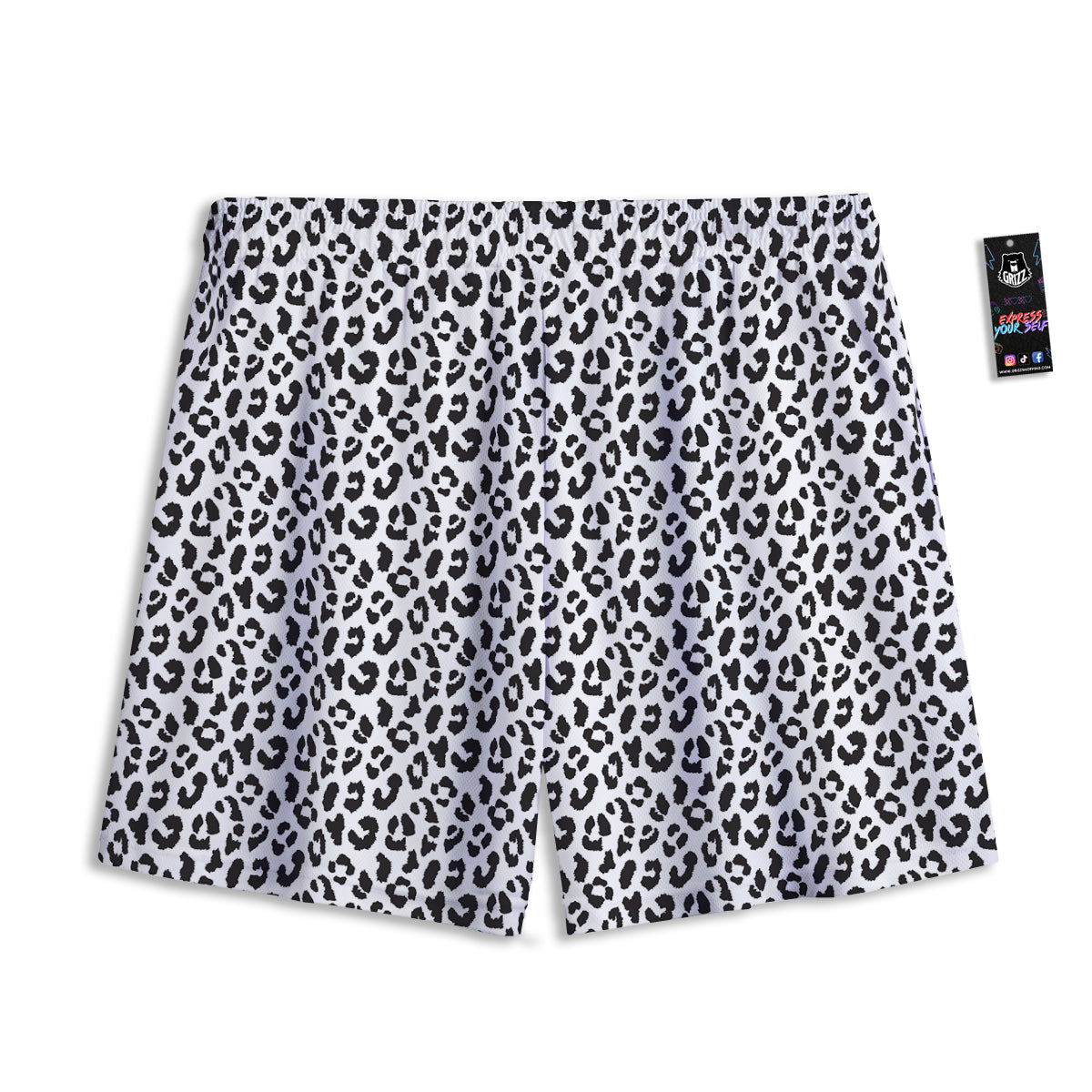Leopard White Print Pattern Mesh Shorts