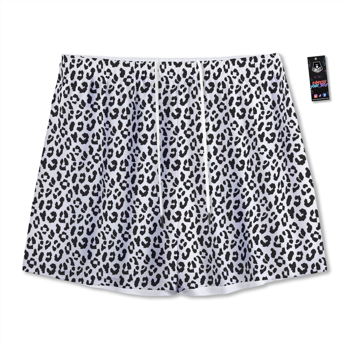 Leopard White Print Pattern Mesh Shorts