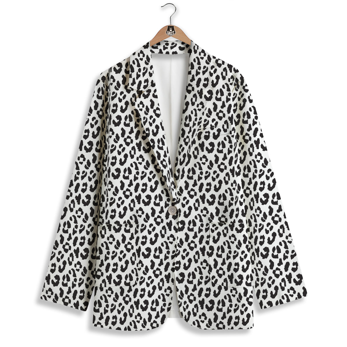 Leopard White Print Pattern Women's Blazer-grizzshop