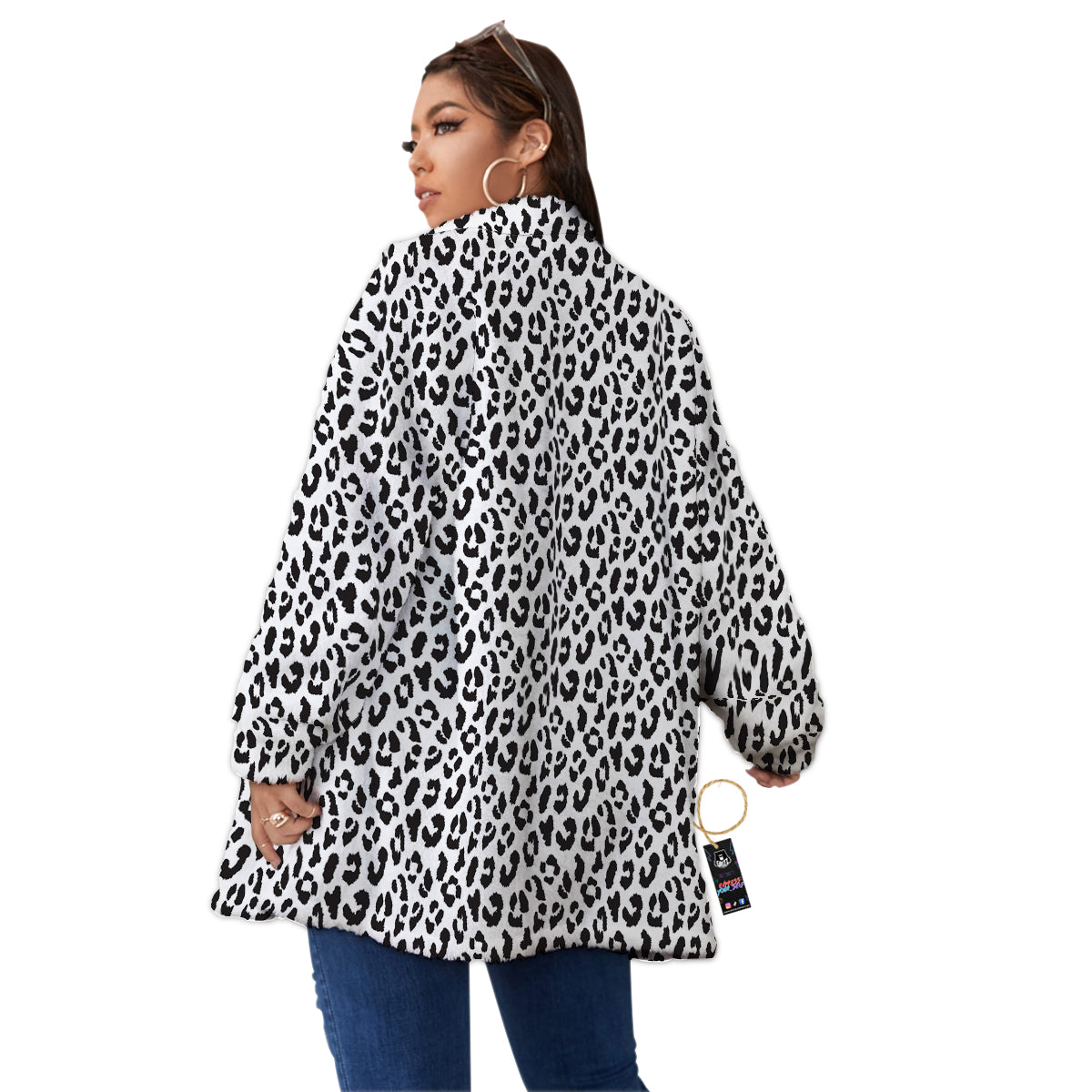 Leopard White Print Pattern Women's Sherpa Jacket-grizzshop